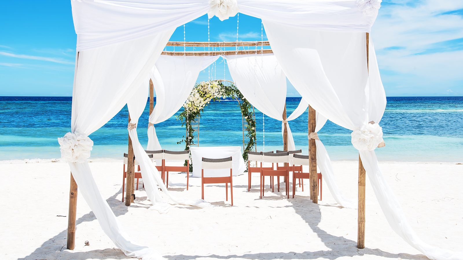 Tropical paradise beach wedding setting
